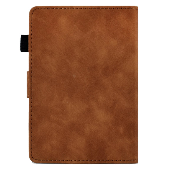 For Amazon Kindle Paperwhite 4/3/2/1 Peony Butterfly Embossed Leather Smart Tablet Case(Brown)