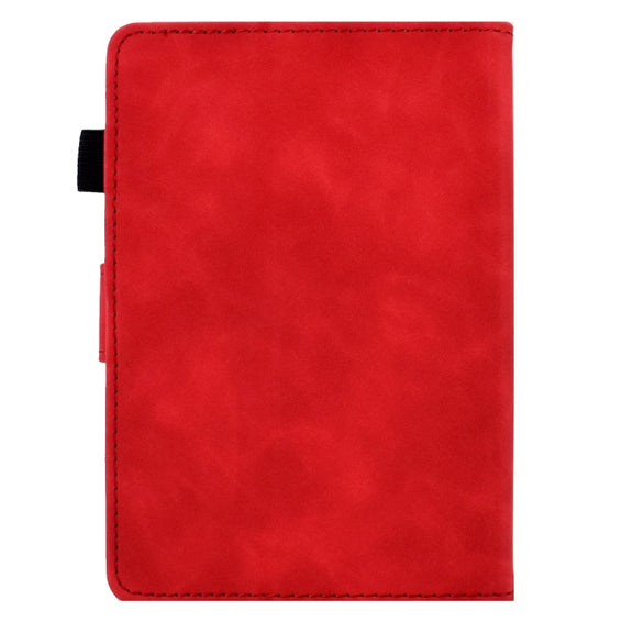 For Amazon Kindle Paperwhite 4/3/2/1 Peony Butterfly Embossed Leather Smart Tablet Case(Red)