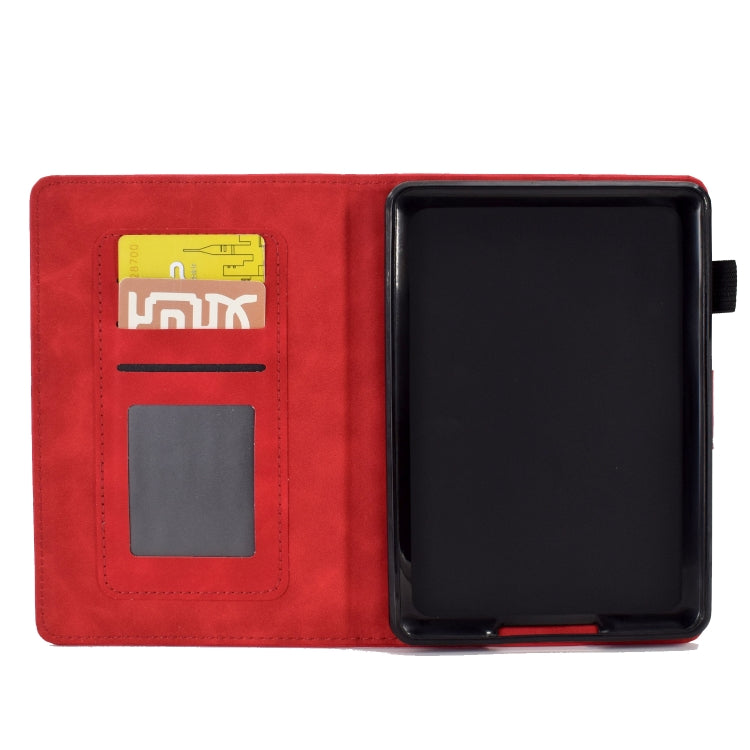 For Amazon Kindle Paperwhite 4/3/2/1 Peony Butterfly Embossed Leather Smart Tablet Case(Red)