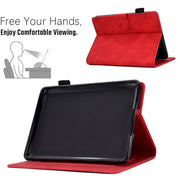 For Amazon Kindle Paperwhite 4/3/2/1 Peony Butterfly Embossed Leather Smart Tablet Case(Red)