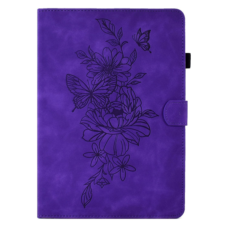 For Amazon Kindle Paperwhite 5 Peony Butterfly Embossed Leather Smart Tablet Case(Purple)