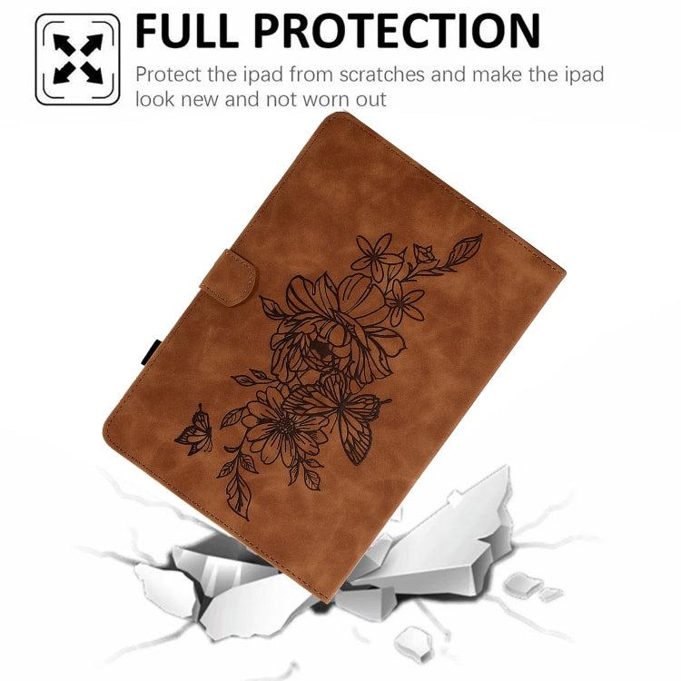 For Lenovo Tab M10 Gen 2 Peony Butterfly Embossed Leather Smart Tablet Case(Brown) - Lenovo by PMC TechLife | Online Shopping South Africa | PMC TechLife | Buy Now Pay Later Mobicred