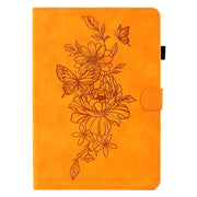 For Lenovo Tab M10 Gen 2 Peony Butterfly Embossed Leather Smart Tablet Case(Khaki)