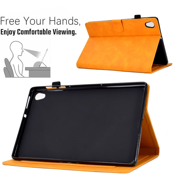 For Lenovo Tab M10 Gen 2 Peony Butterfly Embossed Leather Smart Tablet Case(Khaki)