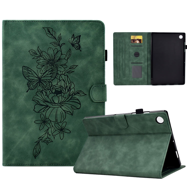 For Lenovo Tab M10 Plus Peony Butterfly Embossed Leather Smart Tablet Case(Green) - Lenovo by PMC TechLife | Online Shopping South Africa | PMC TechLife | Buy Now Pay Later Mobicred