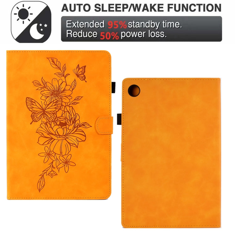 For Lenovo Tab M10 Plus Peony Butterfly Embossed Leather Smart Tablet Case(Khaki) - Lenovo by PMC TechLife | Online Shopping South Africa | PMC TechLife | Buy Now Pay Later Mobicred