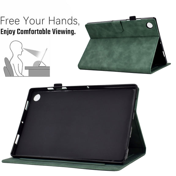 For Lenovo Tab M10 Plus 3rd Gen Peony Butterfly Embossed Leather Smart Tablet Case(Green)