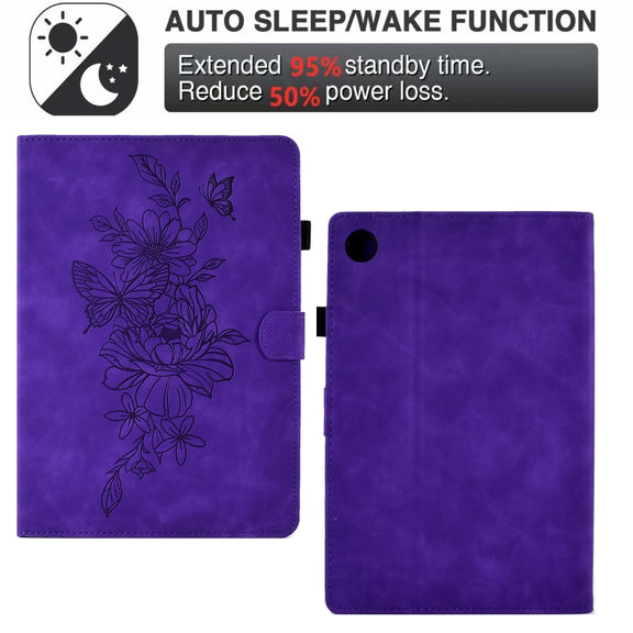 For Lenovo Tab M10 Plus 3rd Gen Peony Butterfly Embossed Leather Smart Tablet Case(Purple)