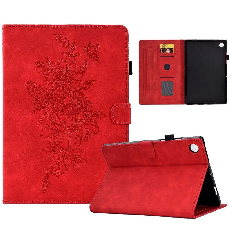 For Lenovo Tab M10 Plus 3rd Gen Peony Butterfly Embossed Leather Smart Tablet Case(Red) - Lenovo by PMC TechLife | Online Shopping South Africa | PMC TechLife | Buy Now Pay Later Mobicred