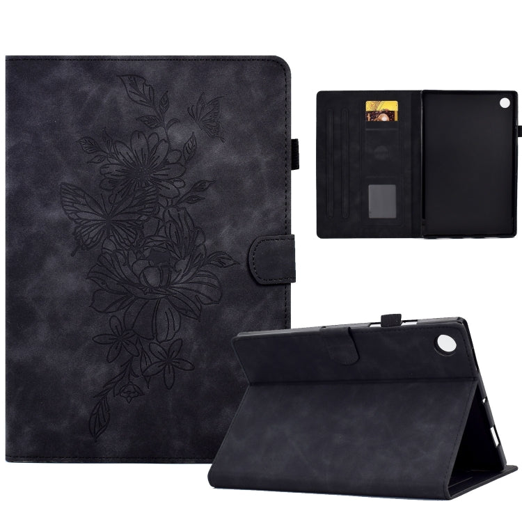 For Lenovo Tab M10 Plus 3rd Gen Peony Butterfly Embossed Leather Smart Tablet Case(Black) - Lenovo by PMC TechLife | Online Shopping South Africa | PMC TechLife | Buy Now Pay Later Mobicred
