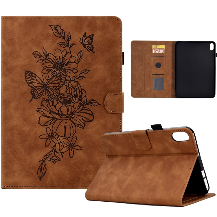 For Lenovo Tab P11 Peony Butterfly Embossed Leather Smart Tablet Case(Brown) - Lenovo by PMC TechLife | Online Shopping South Africa | PMC TechLife | Buy Now Pay Later Mobicred