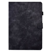 For Lenovo Tab P11 Peony Butterfly Embossed Leather Smart Tablet Case(Black)