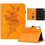 For Lenovo Tab P11 Peony Butterfly Embossed Leather Smart Tablet Case(Khaki)