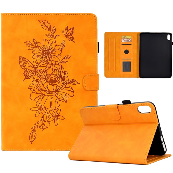 For Lenovo Tab P11 Peony Butterfly Embossed Leather Smart Tablet Case(Khaki)