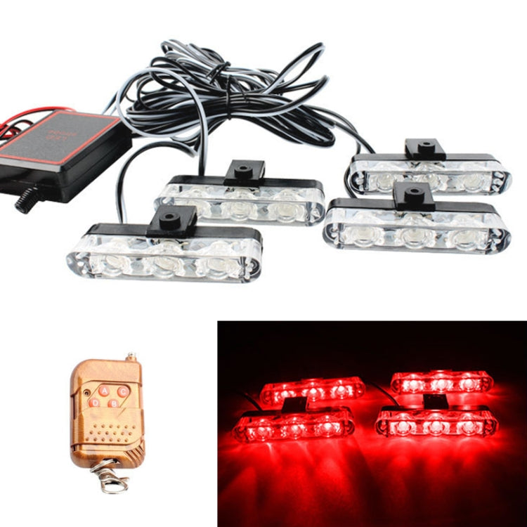 4 in 1 Car 12LEDs Grille Flash Lights Warning Lights with Wireless Remote Control, Color:Red - Warning Lights by PMC TechLife | Online Shopping South Africa | PMC TechLife | Buy Now Pay Later Mobicred