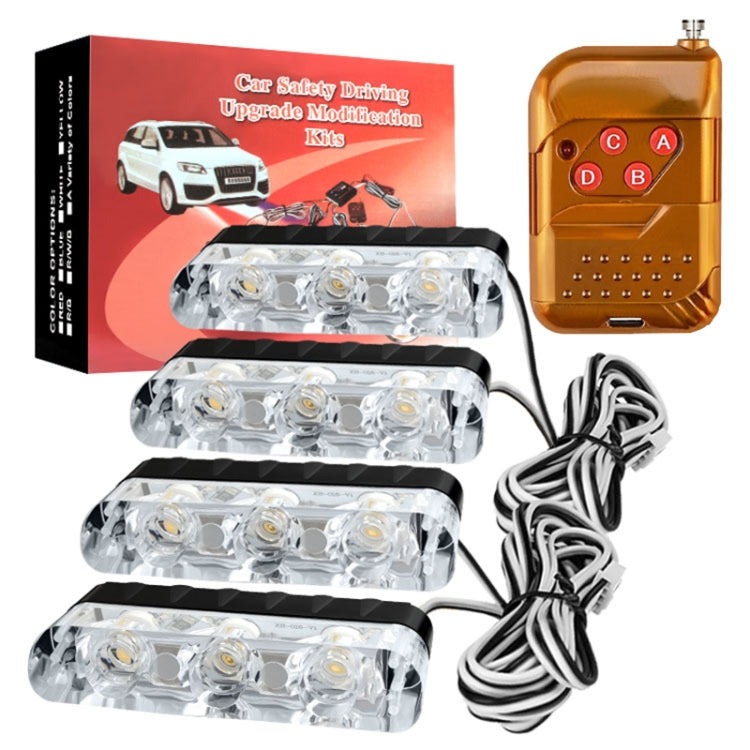 4 in 1 Car 12LEDs Grille Flash Lights Warning Lights with Wireless Remote Control, Color:White - free shipping - PMC TechLife - Order now!