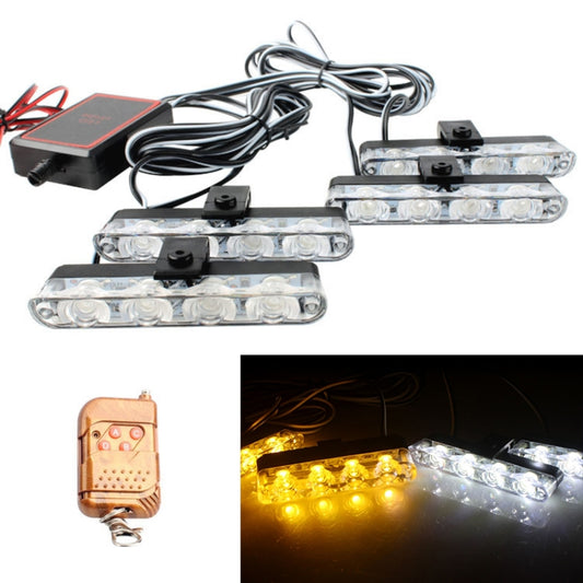 4 in 1 Car 16LEDs Grille Flash Lights Warning Lights with Wireless Remote Control(White Yellow) - free shipping - PMC Jewellery - Order now!