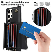 For Samsung Galaxy S23 Ultra 5G RFID Card Slot Leather Phone Case with Long Lanyard(Black)