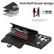 For Samsung Galaxy S23 Ultra 5G RFID Card Slot Leather Phone Case with Long Lanyard(Black)