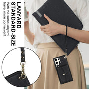 For Samsung Galaxy S23 Ultra 5G RFID Card Slot Leather Phone Case with Long Lanyard(Black)