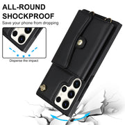 For Samsung Galaxy S23 Ultra 5G RFID Card Slot Leather Phone Case with Long Lanyard(Black)