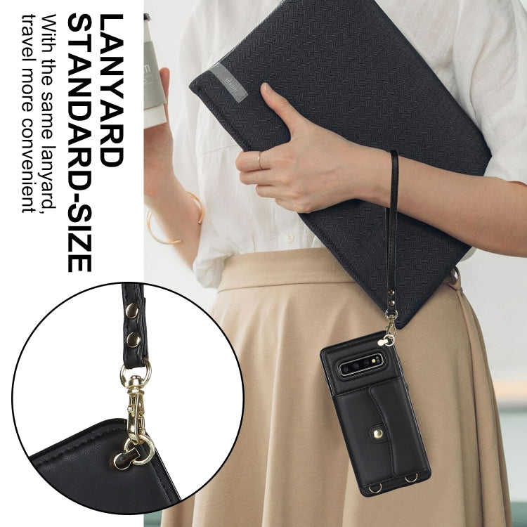 For Samsung Galaxy S10+ RFID Card Slot Leather Phone Case with Long Lanyard(Black) - Galaxy Phone Cases by PMC TechLife | Online Shopping South Africa | PMC TechLife