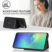 For Samsung Galaxy S10+ RFID Card Slot Leather Phone Case with Long Lanyard(Black)