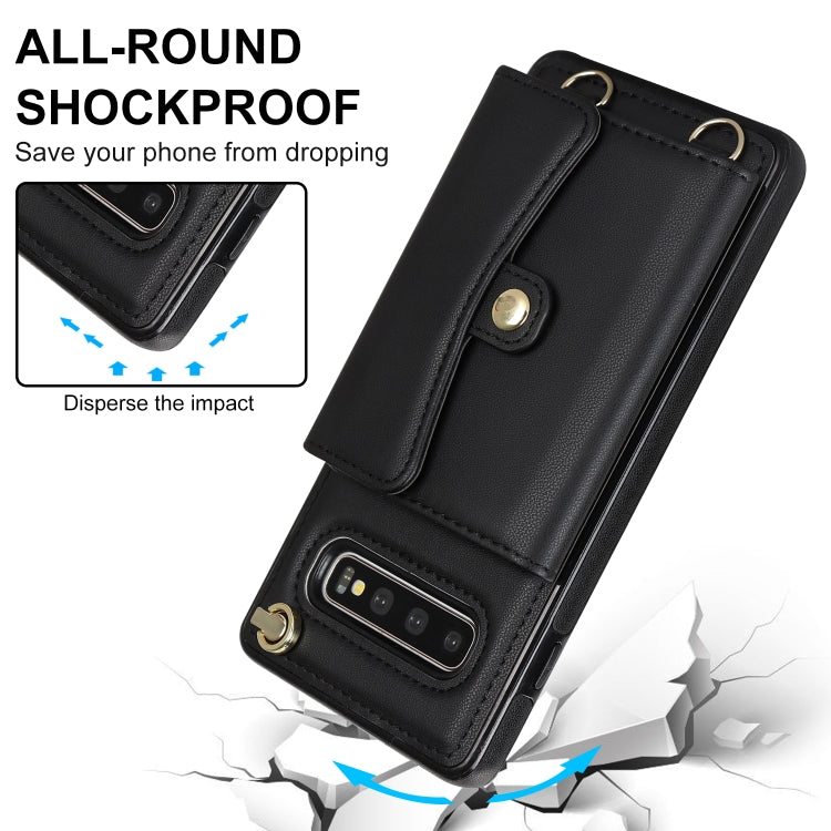 For Samsung Galaxy S10+ RFID Card Slot Leather Phone Case with Long Lanyard(Black) - Galaxy Phone Cases by PMC TechLife | Online Shopping South Africa | PMC TechLife