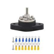 1/4 inch M6 RV Yacht 8-way Terminal Stud with 2 M5x20 Screws + 16pcs Terminals(Black)