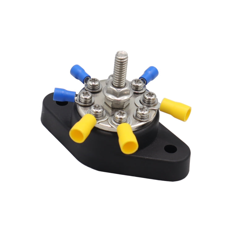 1/4 inch M6 RV Yacht 8-way Terminal Stud with 2 M5x20 Screws + 16pcs Terminals(Black)