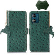For Motorola Moto E13 4G 2023 Ostrich Pattern Genuine Leather RFID Phone Case(Green) - Motorola Cases by PMC TechLife | Online Shopping South Africa | PMC TechLife | Buy Now Pay Later Mobicred