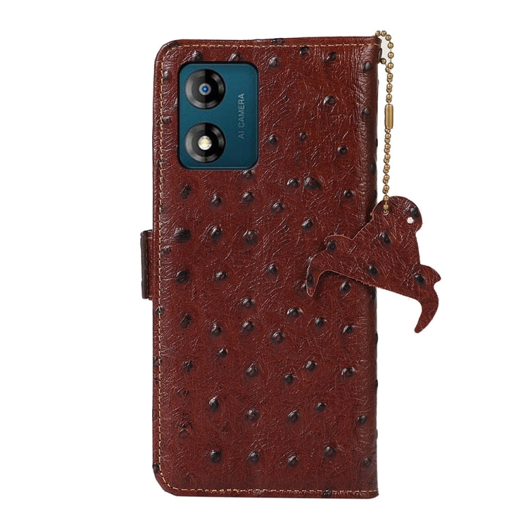 For Motorola Moto E13 4G 2023 Ostrich Pattern Genuine Leather RFID Phone Case(Coffee) - Motorola Cases by PMC TechLife | Online Shopping South Africa | PMC TechLife | Buy Now Pay Later Mobicred