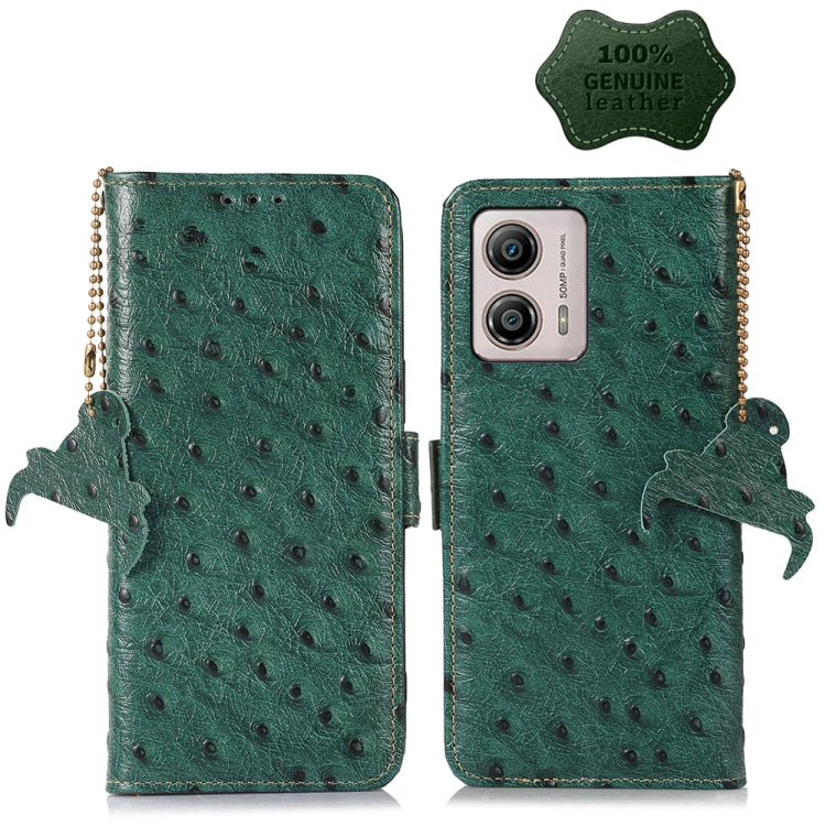 For Motorola Moto G53 5G / G13 / G23 Ostrich Pattern Genuine Leather RFID Phone Case(Green) - Motorola Cases by PMC TechLife | Online Shopping South Africa | PMC TechLife | Buy Now Pay Later Mobicred