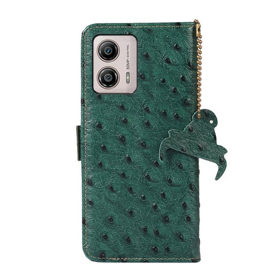 For Motorola Moto G53 5G / G13 / G23 Ostrich Pattern Genuine Leather RFID Phone Case(Green)