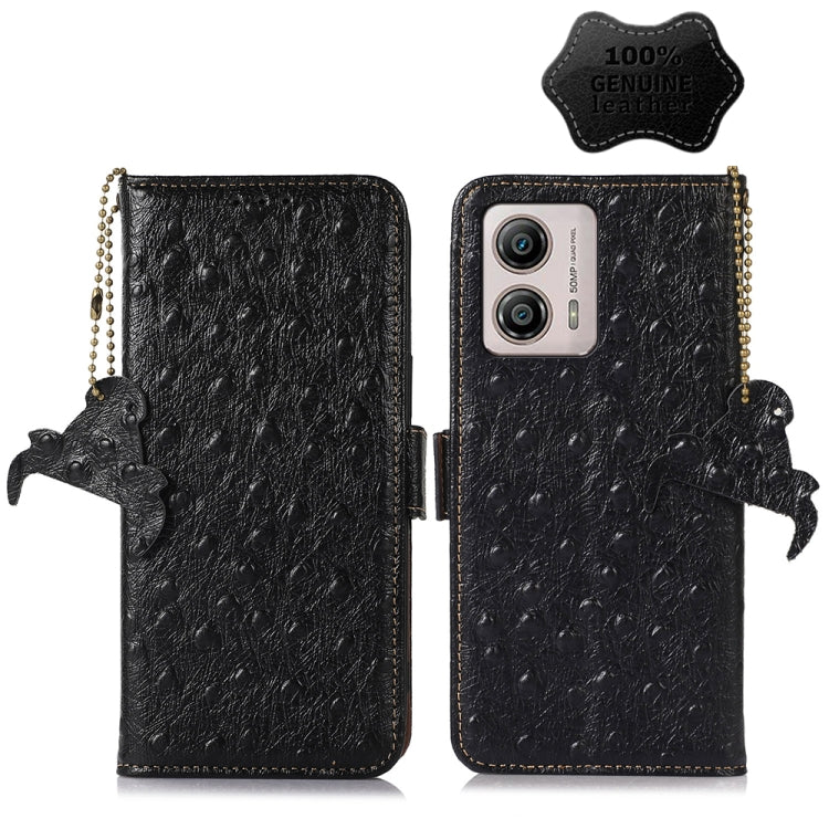 For Motorola Moto G53 5G / G13 / G23 Ostrich Pattern Genuine Leather RFID Phone Case(Black) - Motorola Cases by PMC TechLife | Online Shopping South Africa | PMC TechLife | Buy Now Pay Later Mobicred