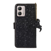 For Motorola Moto G53 5G / G13 / G23 Ostrich Pattern Genuine Leather RFID Phone Case(Black)