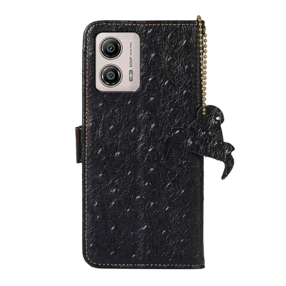 For Motorola Moto G53 5G / G13 / G23 Ostrich Pattern Genuine Leather RFID Phone Case(Black)