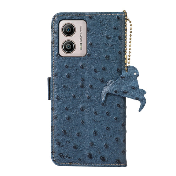 For Motorola Moto G53 5G / G13 / G23 Ostrich Pattern Genuine Leather RFID Phone Case(Blue)