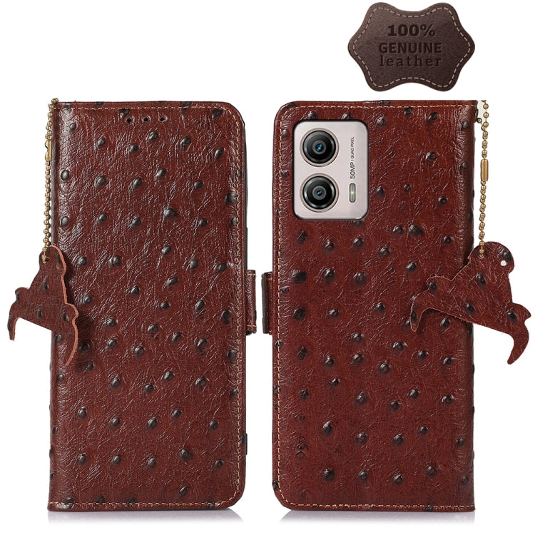 For Motorola Moto G53 5G / G13 / G23 Ostrich Pattern Genuine Leather RFID Phone Case(Coffee) - Motorola Cases by PMC TechLife | Online Shopping South Africa | PMC TechLife | Buy Now Pay Later Mobicred