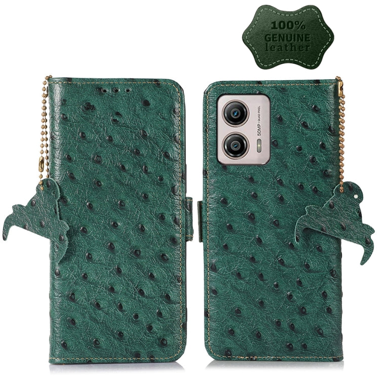 For Motorola Moto G73 5G Ostrich Pattern Genuine Leather RFID Phone Case(Green) - Motorola Cases by PMC TechLife | Online Shopping South Africa | PMC TechLife | Buy Now Pay Later Mobicred