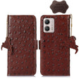 For Motorola Moto G73 5G Ostrich Pattern Genuine Leather RFID Phone Case(Coffee) - Motorola Cases by PMC TechLife | Online Shopping South Africa | PMC TechLife | Buy Now Pay Later Mobicred