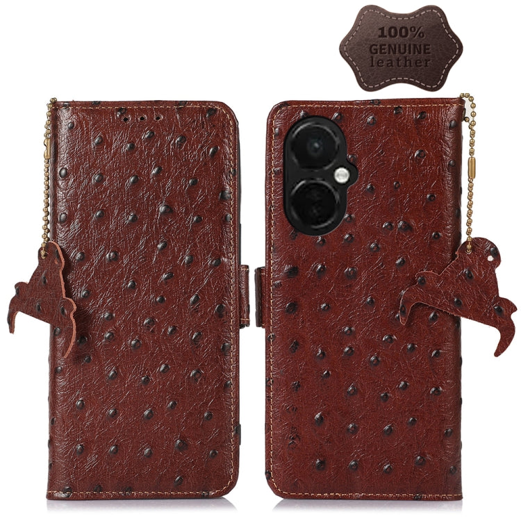 For OnePlus Nord CE 3 Lite Ostrich Pattern Genuine Leather RFID Phone Case(Coffee) - OnePlus Cases by PMC TechLife | Online Shopping South Africa | PMC TechLife | Buy Now Pay Later Mobicred