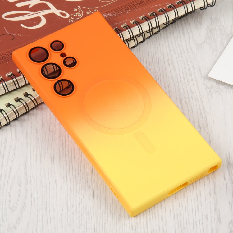For Samsung Galaxy S22 Ultra 5G Liquid TPU Silicone Gradient MagSafe Phone Case(Orange Yellow)