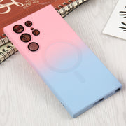 For Samsung Galaxy S22 Ultra 5G Liquid TPU Silicone Gradient MagSafe Phone Case(Pink Blue)