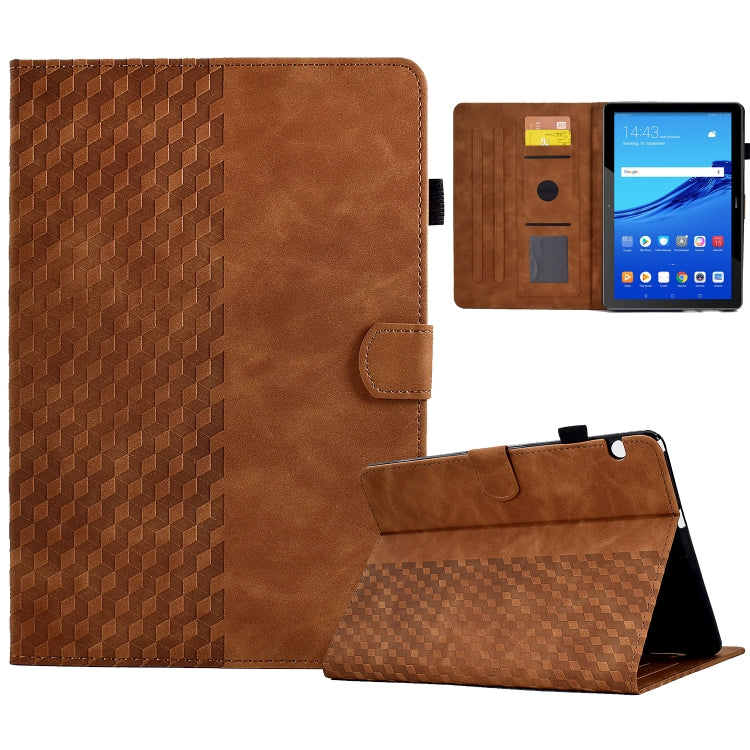 For Huawei MatePad T5 10.0 Rhombus Embossed Leather Smart Tablet Case(Brown) - Huawei by PMC TechLife | Online Shopping South Africa | PMC TechLife | Buy Now Pay Later Mobicred
