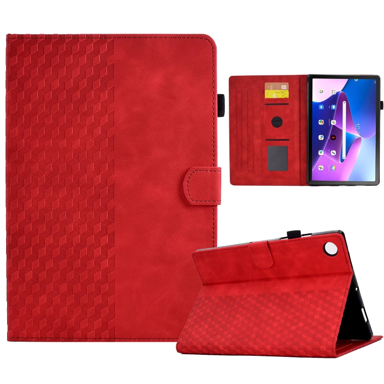 For Lenovo Tab M10 Plus Gen 3 Rhombus Embossed Leather Smart Tablet Case(Red) - Lenovo by PMC TechLife | Online Shopping South Africa | PMC TechLife | Buy Now Pay Later Mobicred