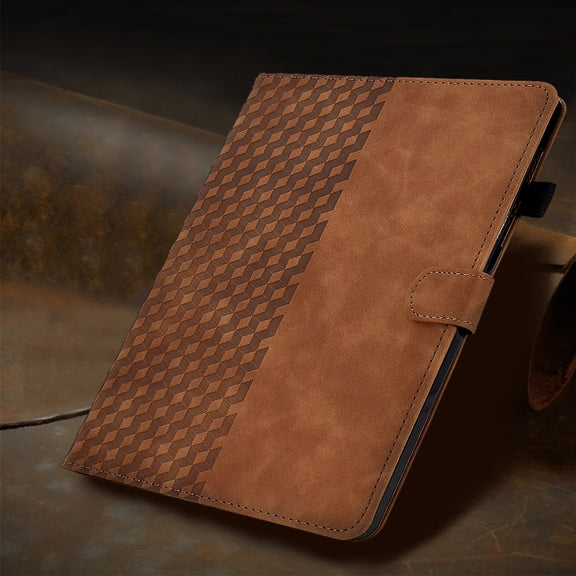 For Amazon Kindle Fire HD8 2020 Rhombus Embossed Leather Tablet Case(Brown)