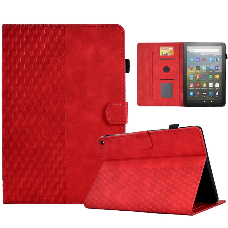 For Amazon Kindle Fire HD10 Plus 2021 Rhombus Embossed Leather Tablet Case(Red) - Amazon by PMC TechLife | Online Shopping South Africa | PMC TechLife | Buy Now Pay Later Mobicred