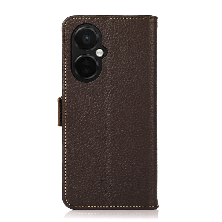 For OnePlus Nord CE 3 KHAZNEH Side-Magnetic Litchi Genuine Leather RFID Phone Case(Brown)