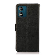 For Motorola Moto E13 2023 4G KHAZNEH Side-Magnetic Litchi Genuine Leather RFID Phone Case(Black)